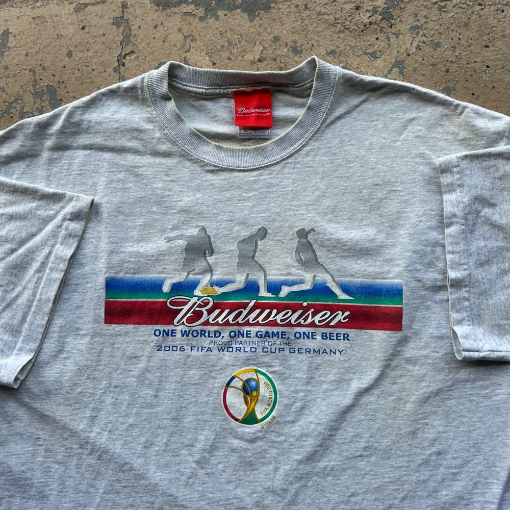 Vintage Budweiser 2006 FIFA World Cup Germany T-Shirt Mens XL Gray Soccer Tee